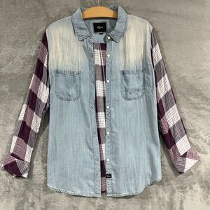 Rails Chambray Plaid Button Down Shirt Long Sleeve Collared Womens Size Medium
